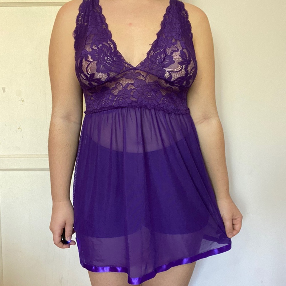 Purple Lace Mesh Slip Dress